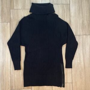Banana Republic Ribbed Turtleneck Sweater Dress Black Side Zip Size M
